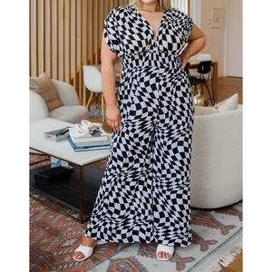 NEW EMERALD COLLECTION osborn wide leg patterned jumpsuit in black/white